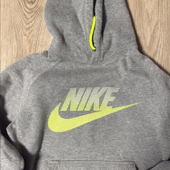 Nike Heather Gray Hoodie with Neon Yellow Swoosh - Picture 2 of 4